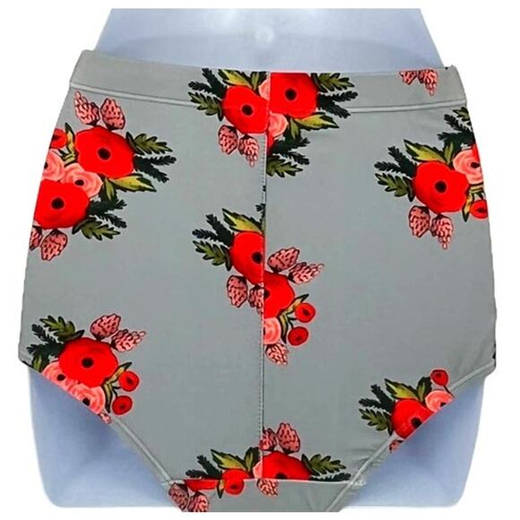 Swimsuit High Waisted Bikini Bottom in Grey with Rose Print Size XS - Picture 5 of 8